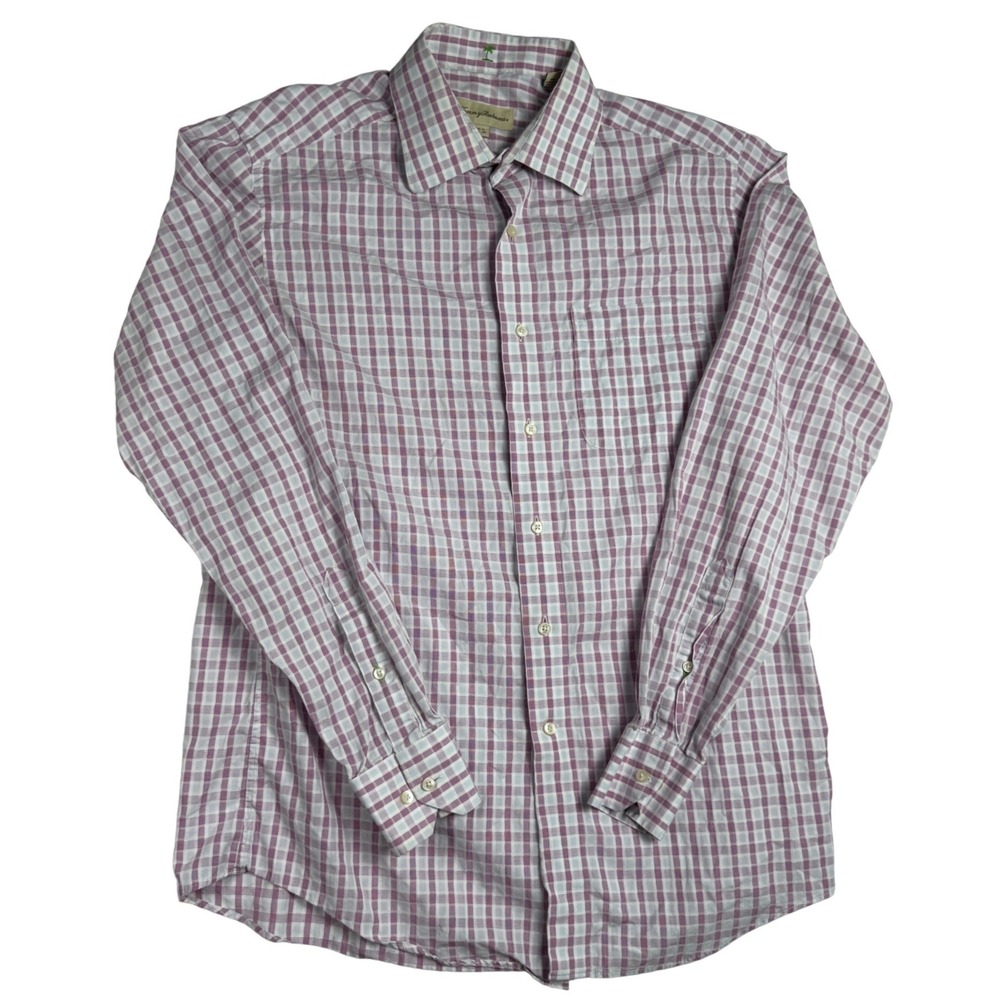 Tommy Bahama Mens 15.5 34/35 Purple Plaid Cotton Long Sleeve Button Down Shirt